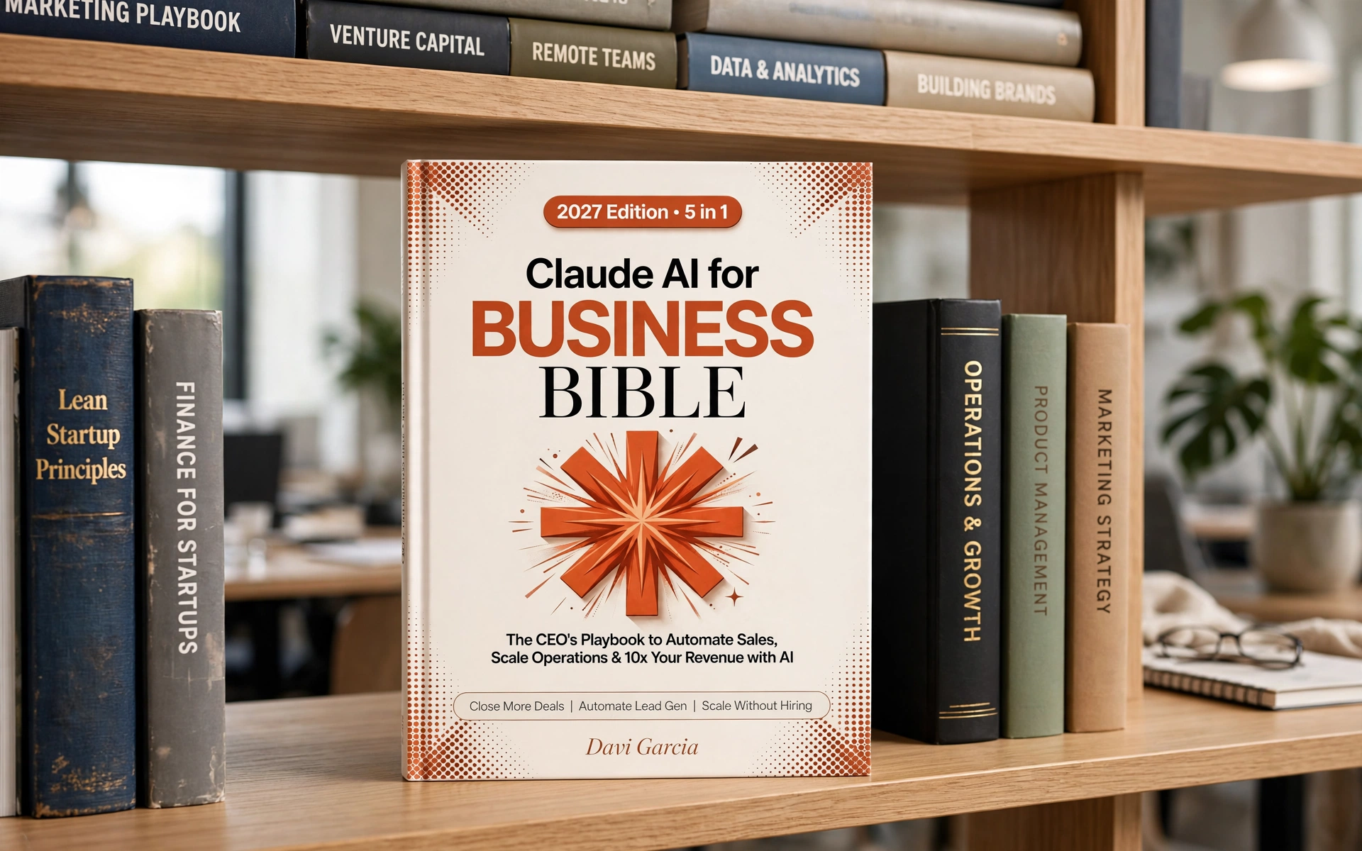 Claude AI for Business BIBLE on the shelf, among business books